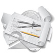 Architectural background with drawing tools