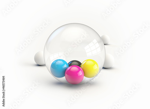 Illustration: CMYK Bälle Balls in Glas Glass Kugel Sphere CMYK Bälle Balls in Glas Glass Kugel Sphere