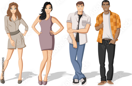 Vector: Group of fashion cartoon young people. Teenagers. Group of fashion cartoon young people. Teenagers.