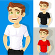Business man shows a T-shirt for print your logo