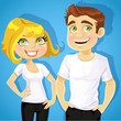 Man and woman shows a T-shirts for print of logo your company