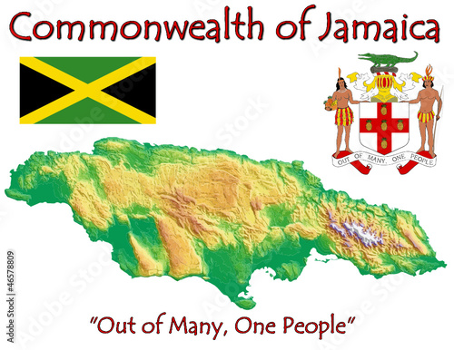 Vector: Jamaica Caribbean America national emblem map symbol motto Jamaica Caribbean America national emblem map symbol motto