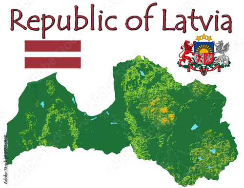 Vector: Latvia Europe national emblem map symbol motto Latvia Europe national emblem map symbol motto