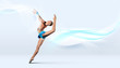 Young woman in gymnast suit posing