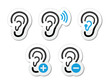 Ear hearing aid deaf problem icons set as labels