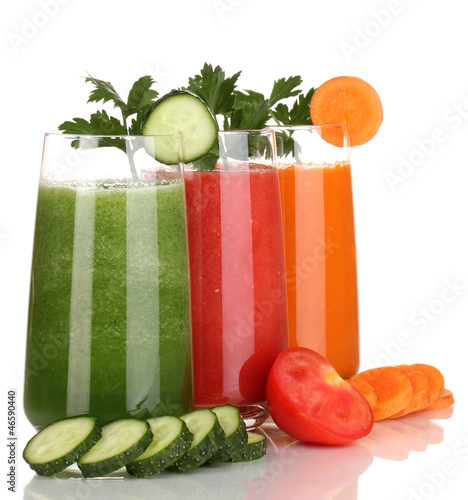 Photo: Fresh vegetable juices isolated on white Fresh vegetable juices isolated on white