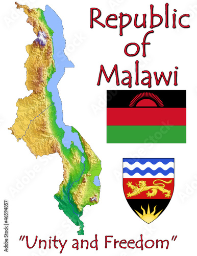 Vector: Malawi Africa national emblem map symbol motto Malawi Africa national emblem map symbol motto