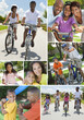 African American Families Playing and Riding Bikes