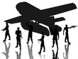 Soldengruppe unter Flugzeugsilhouette