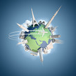 Globe with landmarks in 3D