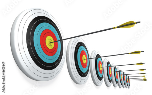 Illustration: Arrows hitting the center of targets - success business concept Arrows hitting the center of targets - success business concept