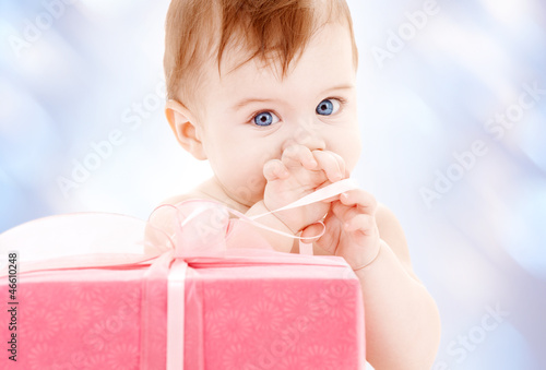 Photo: baby boy with gift box baby boy with gift box