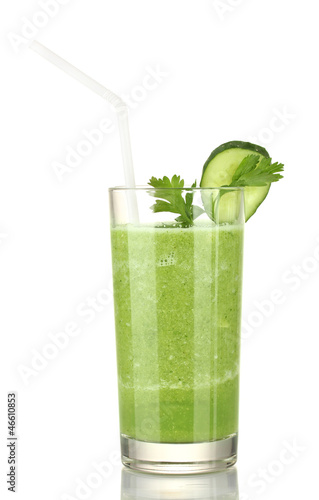 Photo: Green vegetable juice isolated on white Green vegetable juice isolated on white