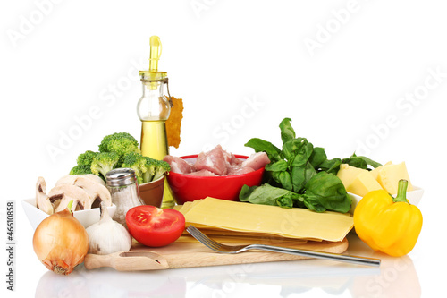 Photo: Lasagna ingredients isolated on white Lasagna ingredients isolated on white