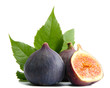 Ripe sweet figs with leaves isolated on white