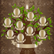 Classical family tree with silver photoframeworks and banners