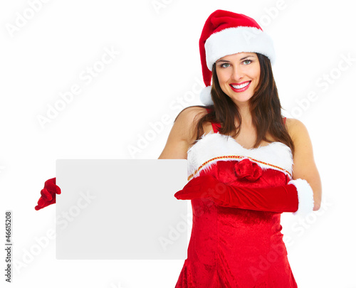 Photo: Santa helper Christmas girl with banner. Santa helper Christmas girl with banner.