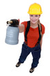 Blond woman holding blow torch