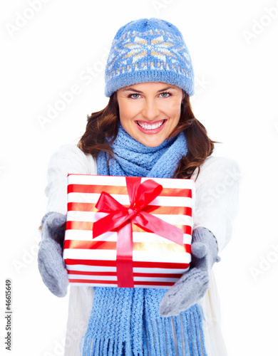 Photo: Beautiful christmas girl with gifts. Beautiful christmas girl with gifts.
