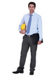 Architect stood with hardhat and folder under arm