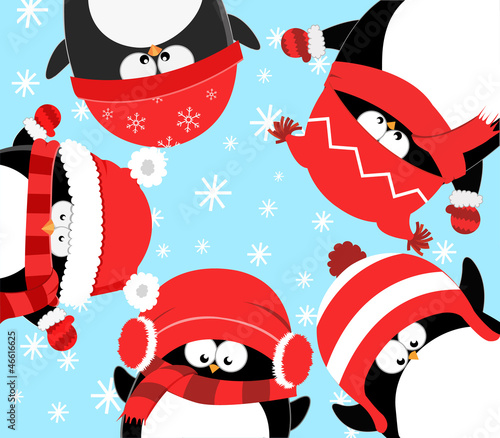 Vector: Penguins Celebrating Christmas Penguins Celebrating Christmas