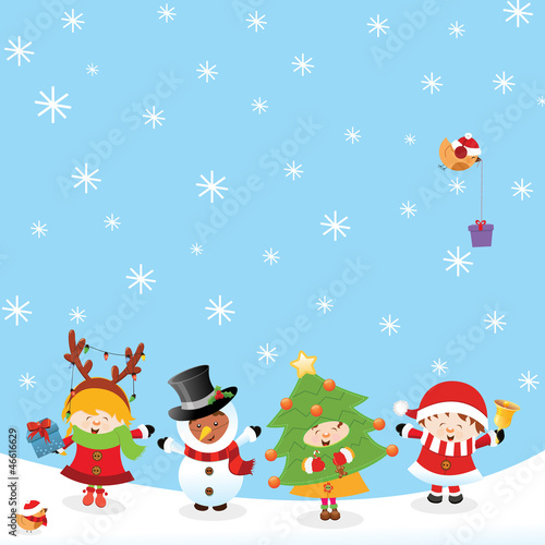 Vector: Kids With Christmas Costume Kids With Christmas Costume