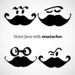 Mustaches with faces vector ink draw set