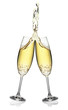 Pair of flutes making an elegant splash of champagne.