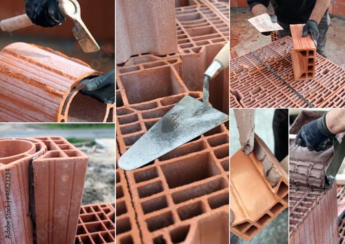 Photo: Montage of bricklayer at work Montage of bricklayer at work