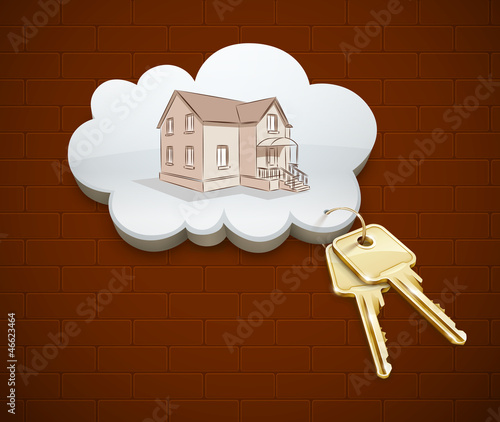 Vector: keys of dream house in the cloud vector illustration EPS10. keys of dream house in the cloud vector illustration EPS10.