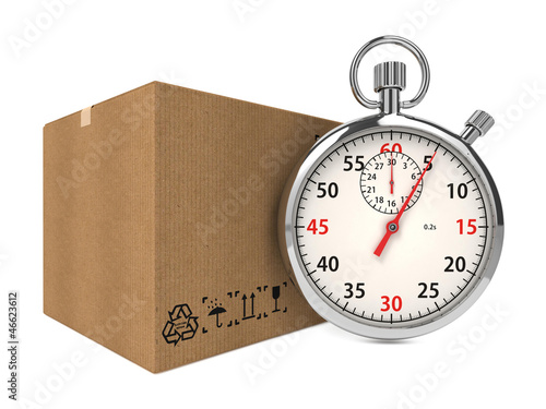 Illustration: Stopwatch Over a Carton Boxes. Stopwatch Over a Carton Boxes.