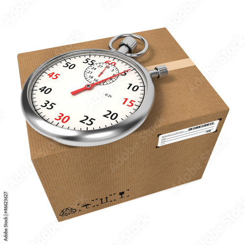 Illustration: Stopwatch Over a Carton Boxes. Stopwatch Over a Carton Boxes.