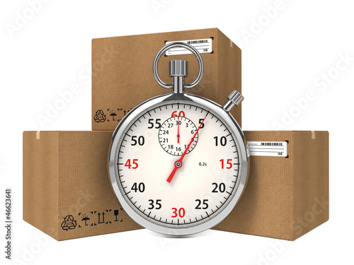 Illustration: Stopwatch Over a Carton Boxes. Stopwatch Over a Carton Boxes.