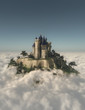 Castle on the mountain in the clouds