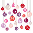 Retro Advent Calendar Christmas Balls Red/Pink/Purple White