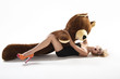 Sexy blonde with huge teddybear