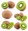 Photo: Set of kiwi fruits with slices isolated on white Set of kiwi fruits with slices isolated on white