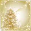 Christmas golden fur-tree decorated with pearl beads