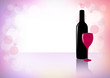Bottle of red wine and glass with reflection.
