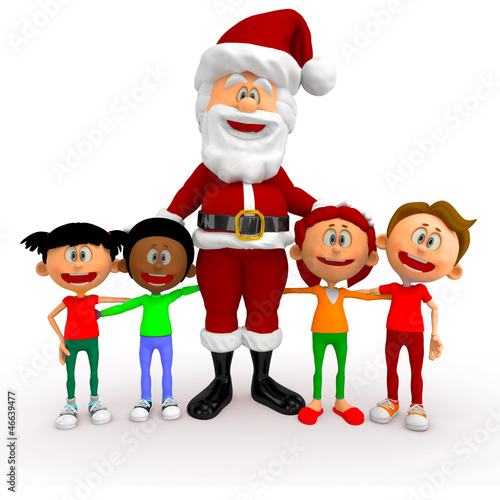 Illustration: 3D Santa with a group of kids 3D Santa with a group of kids