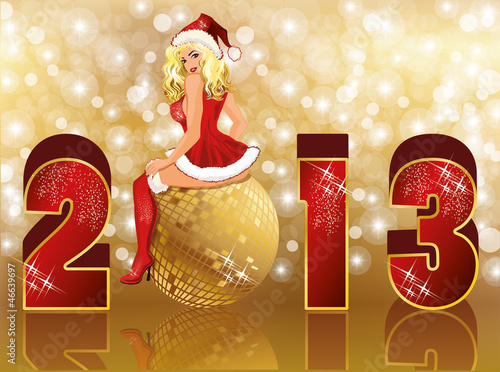 Vector: New 2013 year card with sexy santa girl New 2013 year card with sexy santa girl