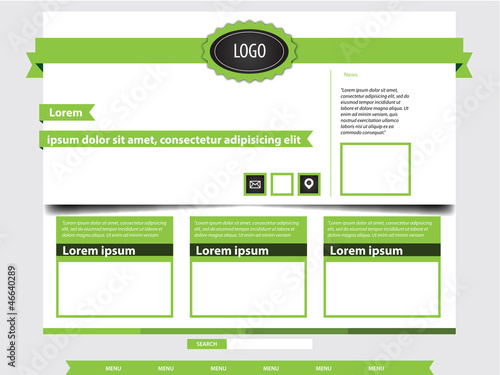 Vector: Website template - green ribbons Website template - green ribbons