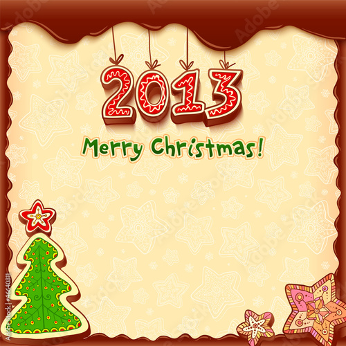 Vector: Christmas and New Year chocolate honey-cakes greetings card Christmas and New Year chocolate honey-cakes greetings card
