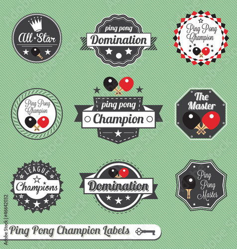 Vector: Vector Set: Vintage Ping Pong Champion Labels Vector Set: Vintage Ping Pong Champion Labels