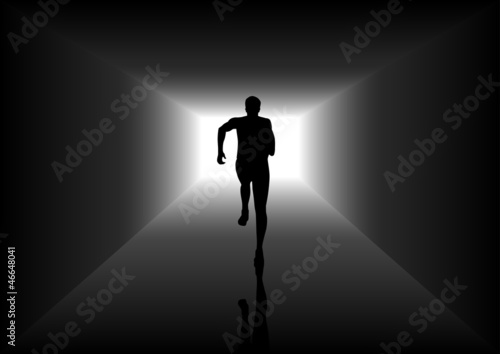 Vector: Silhouette illustration of a man figure running in the tunnel Silhouette illustration of a man figure running in the tunnel