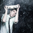 Worried Male Worker Running In The Pouring Rain