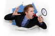worker screaming in bullhorn