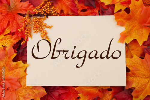 Photo: Obrigado card with fall leaves Obrigado card with fall leaves