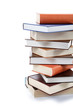 A stack of books on a white background.