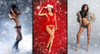 A collage of young women in erotic clothes on a snowy background